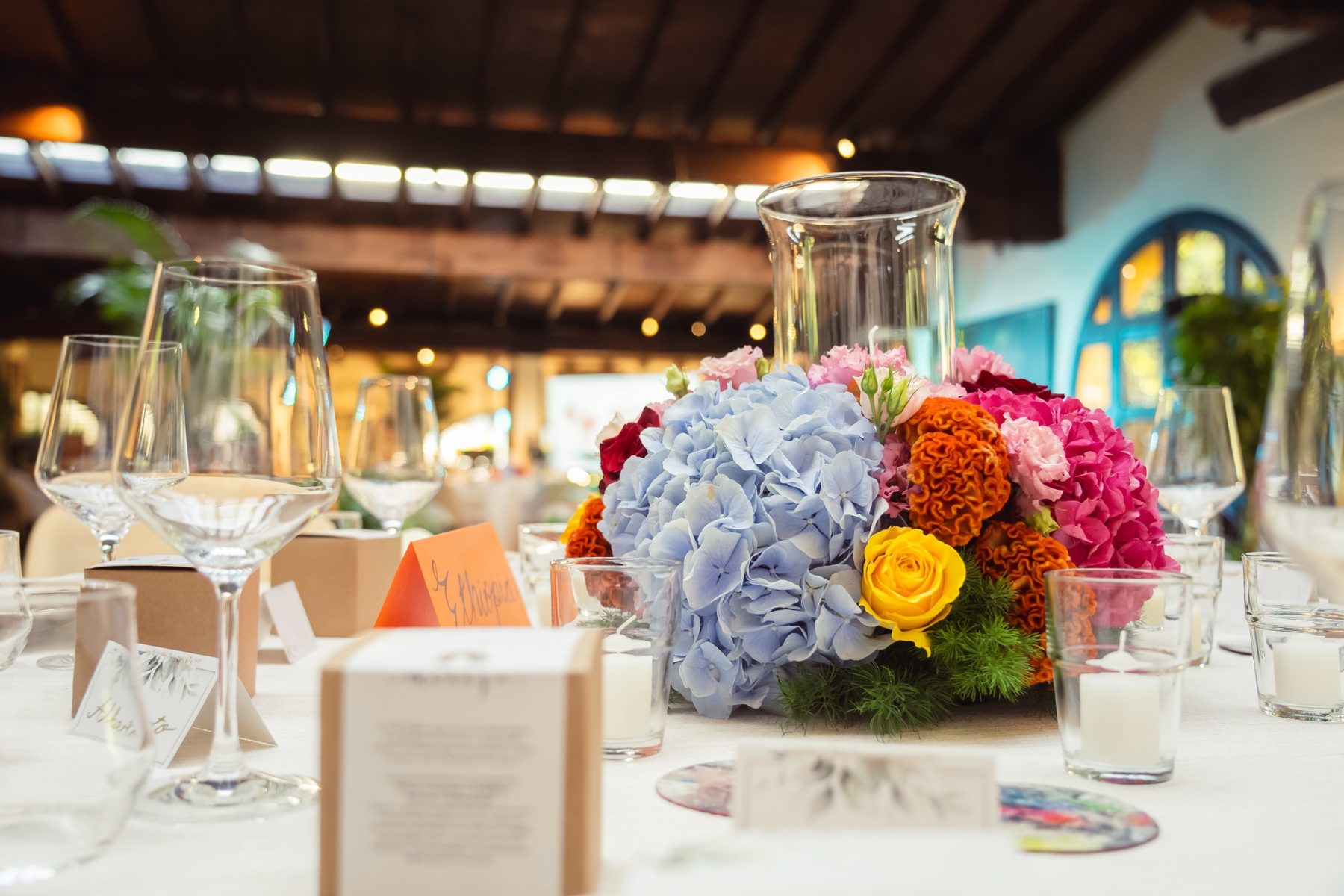 Table centrepiece at the art auction dinner